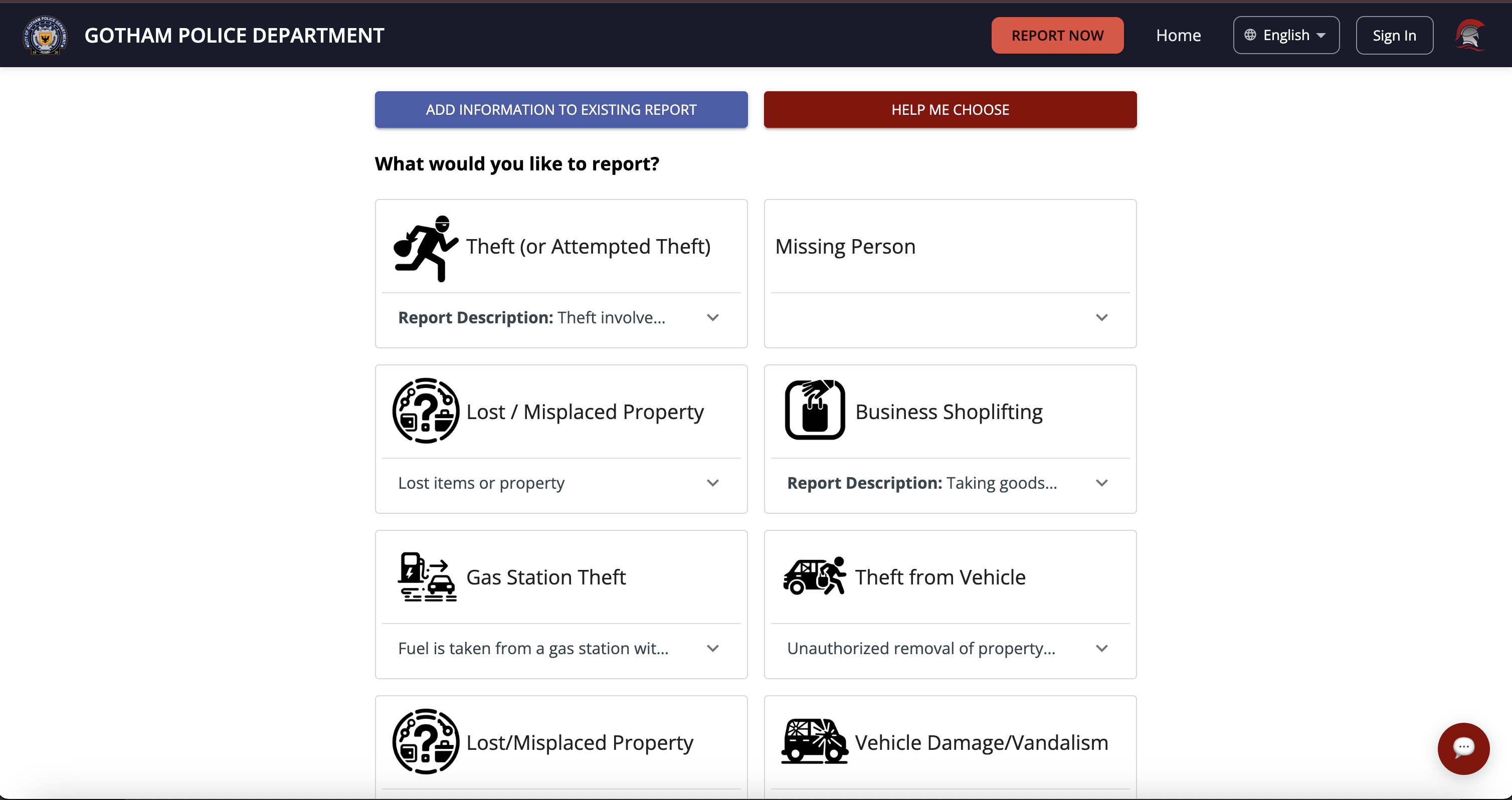 RubiREPORT Report selection screen